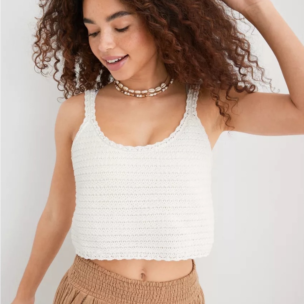 Aerie Summer Nights Cropped Crochet Tank Top, Size M